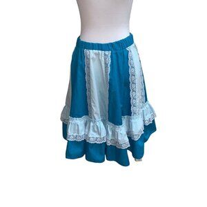 Handmade Women's M Medium Square Dance Skirt Ruffles Pleated Lace Detail Teal